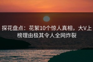 探花盘点：花絮10个惊人真相，大V上榜理由极其令人全网炸裂