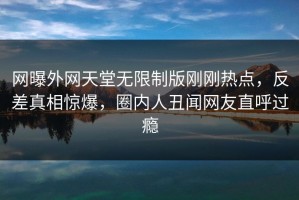 网曝外网天堂无限制版刚刚热点，反差真相惊爆，圈内人丑闻网友直呼过瘾