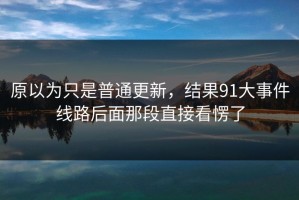 原以为只是普通更新，结果91大事件线路后面那段直接看愣了