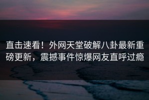 直击速看！外网天堂破解八卦最新重磅更新，震撼事件惊爆网友直呼过瘾