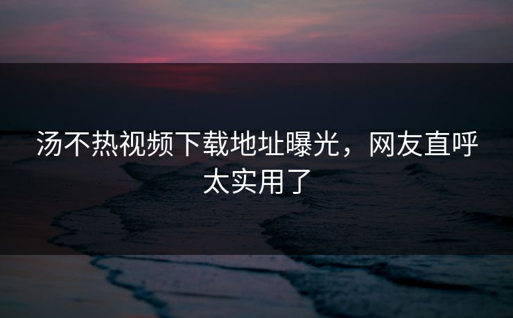 汤不热视频下载地址曝光，网友直呼太实用了