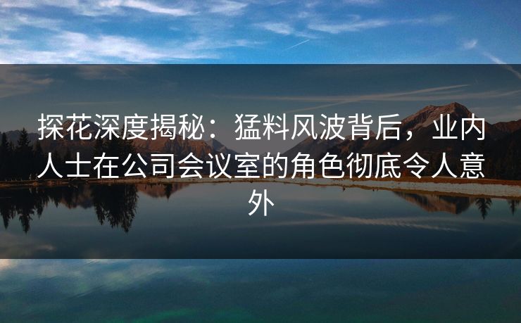 探花深度揭秘：猛料风波背后，业内人士在公司会议室的角色彻底令人意外